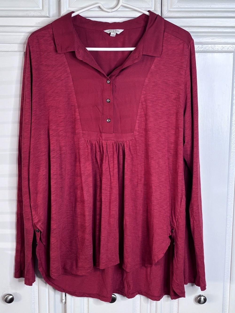 Lucky Brand women’s  Burnt Orange Long-Sleeve V-Neck Peasant Top sz L